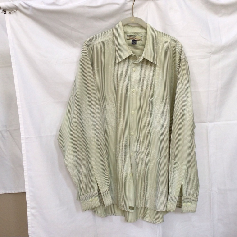 Light green with stripes pattern Tommy Bahama shirt.